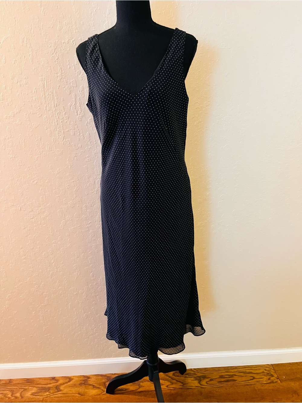 Banana Republic Y2K Silk Navy Polka Dot Maxi Dress